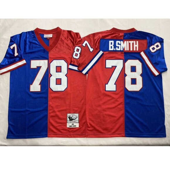 Mens Youths Kids Womens Bruce Smith Blue Red Stitched Jersey